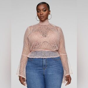 Blouse - Nicola Bell Sleeve Lace Top, Cream (lite pink), 2X (18-20)